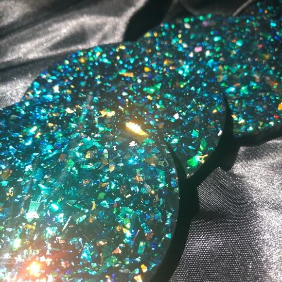 DISCOUNTED Rainbow Holographic Glitter Coaster Set With Matching Holder - Picture 13 of 17